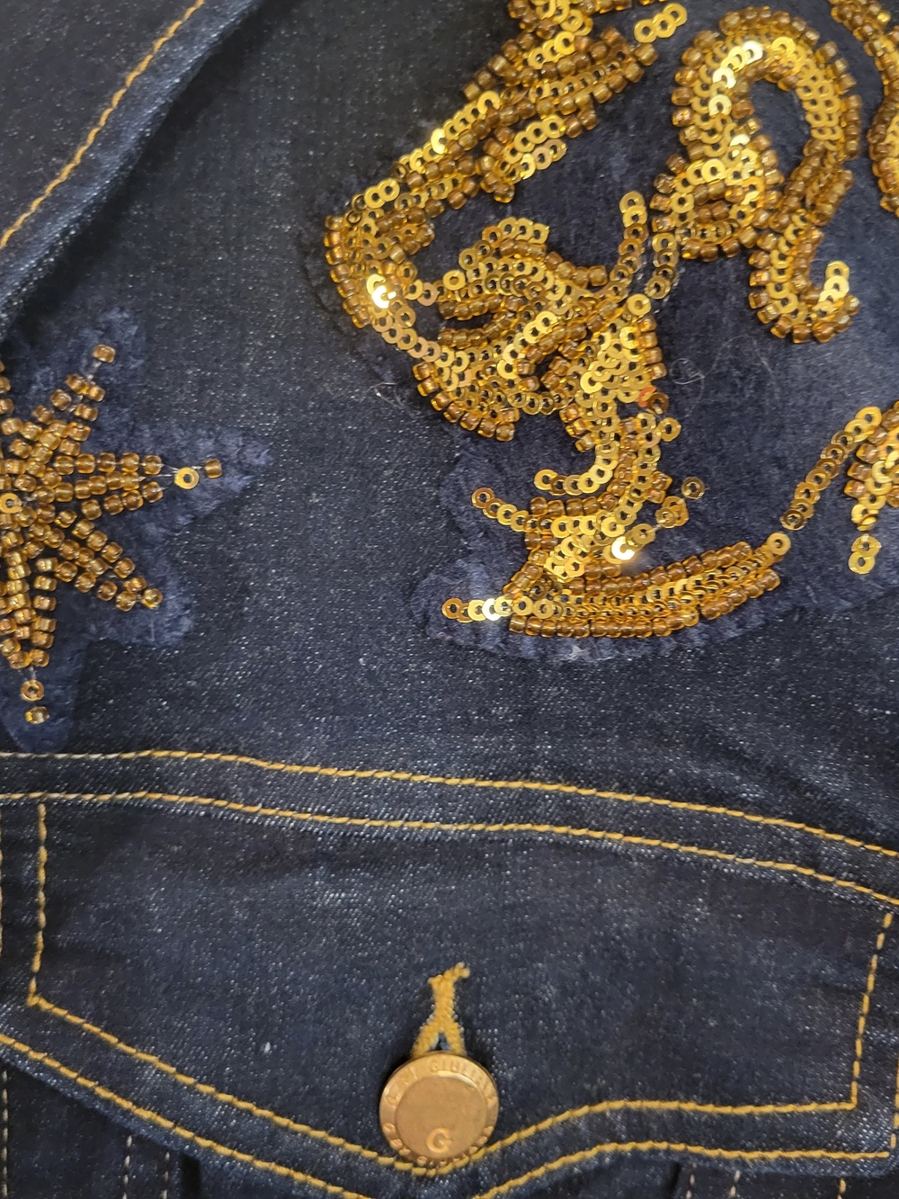 G by Giuliana Dark Indigo Denim Jacket with Gold Sequin Embellishment - 2X - Picture 4 of 7